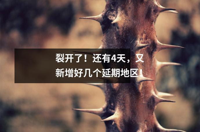 裂开了！还有4天，又新增好几个延期地区！