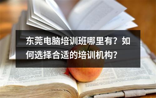 东莞电脑培训班哪里有？如何选择合适的培训机构？