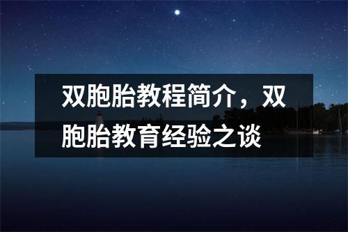双胞胎教程简介,双胞胎教育经验之谈