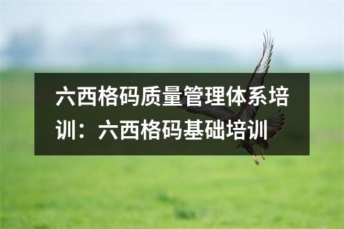 六西格码质量管理体系培训:六西格码基础培训