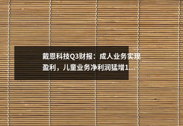 戴恩科技Q3财报:成人业务实现盈利,儿童业务净利润猛增146%