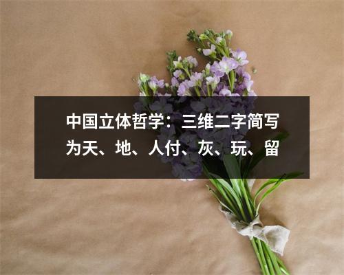 中国立体哲学:三维二字简写为天、地、人付、灰、玩、留