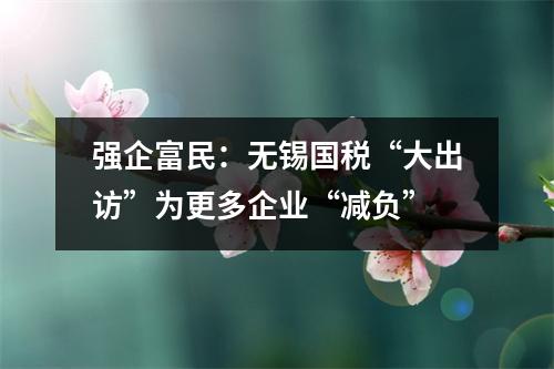 强企富民：无锡国税“大出访”为更多企业“减负”