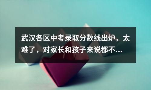 武汉各区中考录取分数线出炉。太难了,对家长和孩子来说都不容易。