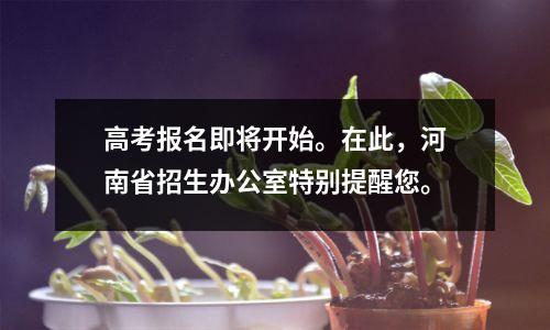 高考报名即将开始。在此，河南省招生办公室特别提醒您。