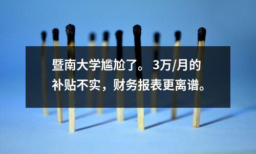 暨南大学尴尬了。 3万/月的补贴不实,财务报表更离谱。