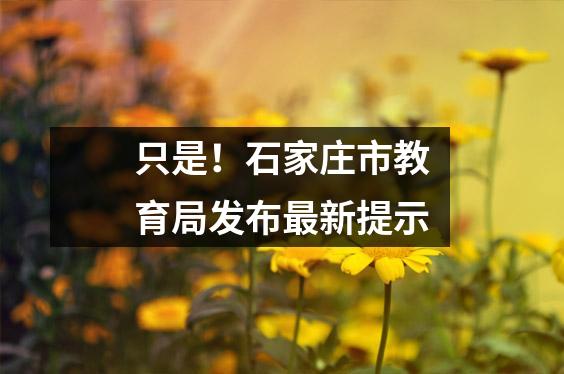只是!石家庄市教育局发布最新提示